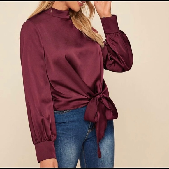 Tops - NEW Boutique! Beautiful Tie Front Satin Shirt